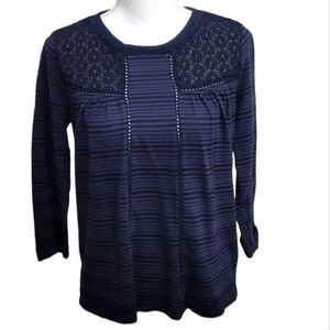 LUCKY BRAND | 3/4 sleeve lace detail blouse | Color: navy, black | Size: S